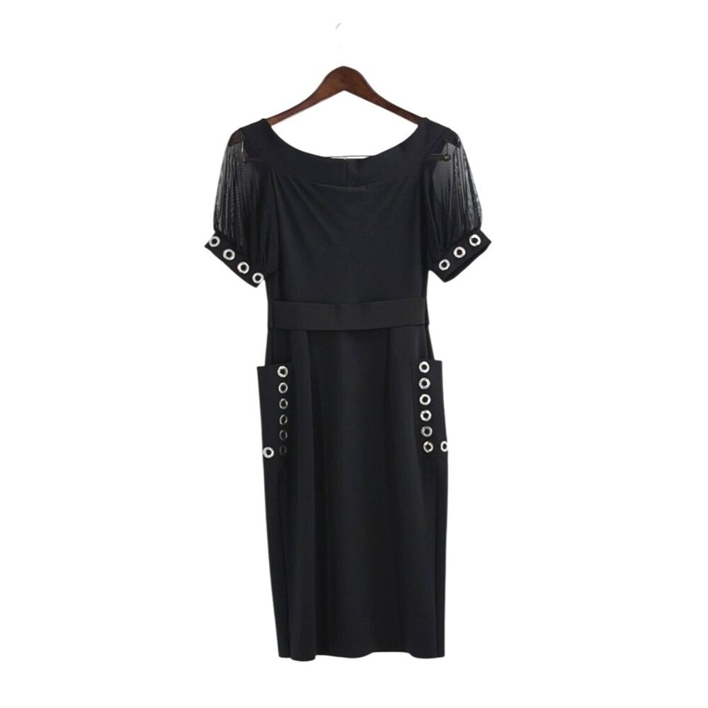 Chiara Boni La Petite Robe Galena Grommet Jersey Cocktail Dress Black Womens M - Picture 2 of 10